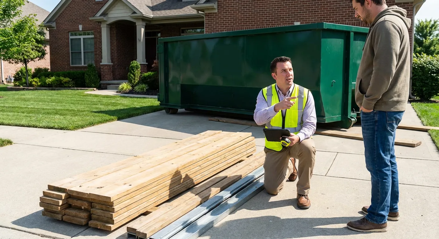 Dumpster rental delivery truck in Ontario