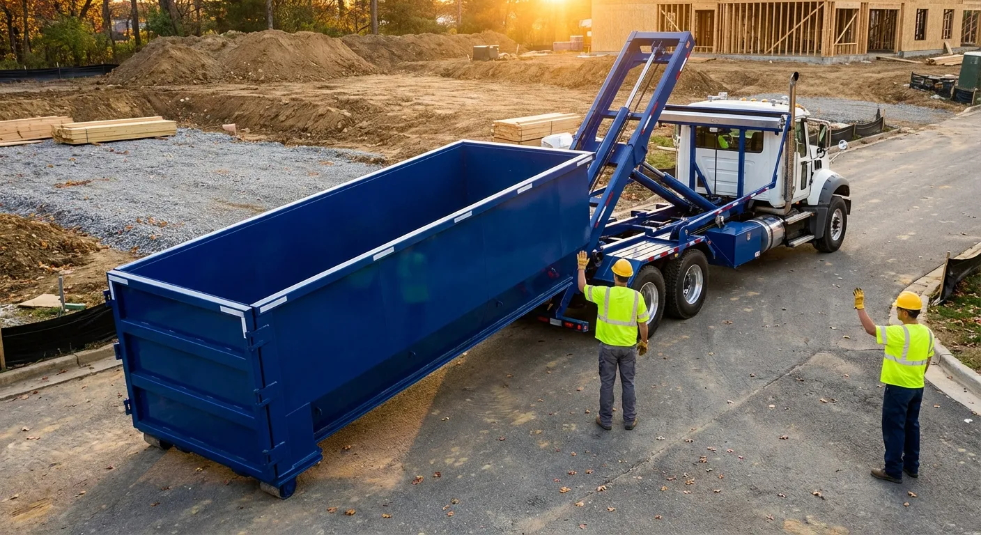 Construction dumpster delivery truck in Ontario, CA