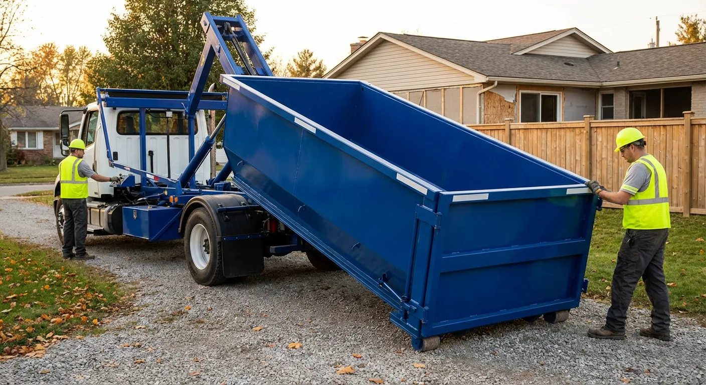 Roll-off dumpster rental delivery truck in Ontario, CA